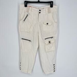 Pete & Greta by Johnny Was Linen Cargo Capri Pants Pockets Y2K Sz 6 Cream